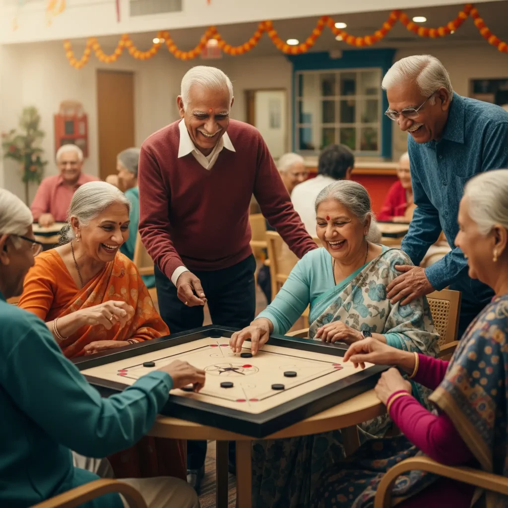 group of seniors enjoying carrom
