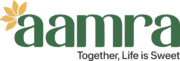 logo of aamra, green text and yellow leaves